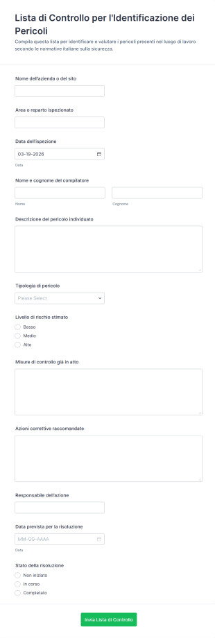 Lista Di Controllo Per L'Identificazione Dei Pericoli