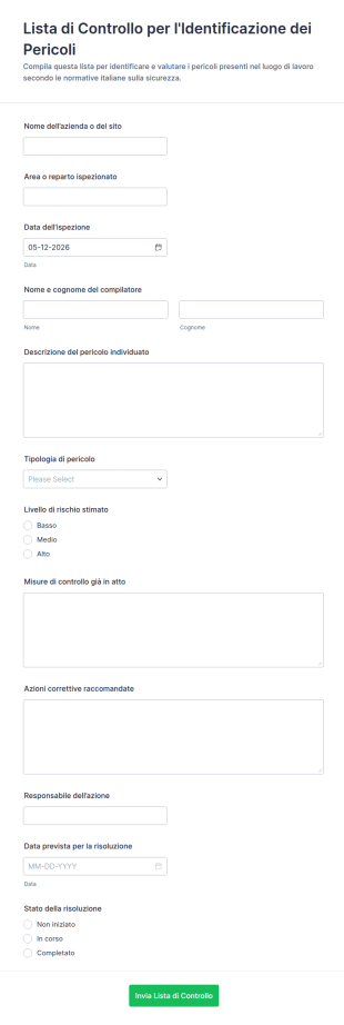 Lista Di Controllo Per L'Identificazione Dei Pericoli