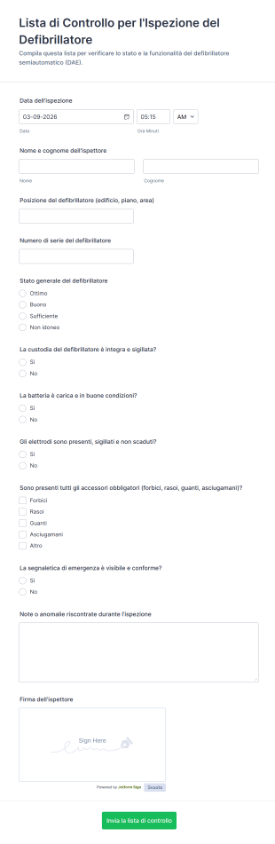 Lista Di Controllo Per L'Ispezione Del Defibrillatore
