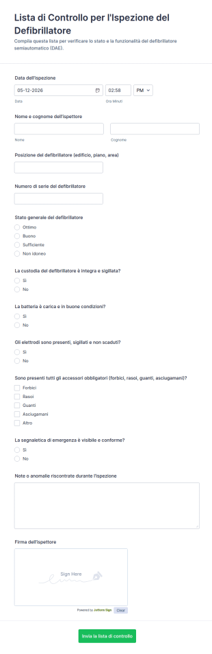 Lista Di Controllo Per L'Ispezione Del Defibrillatore