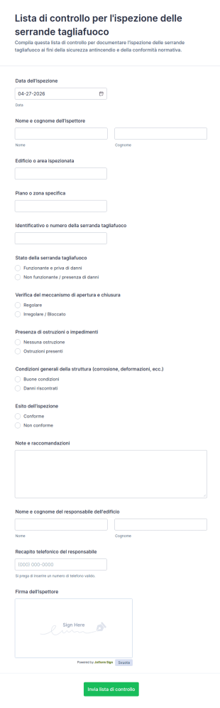 Lista Di Controllo Per L'ispezione Delle Serrande Tagliafuoco