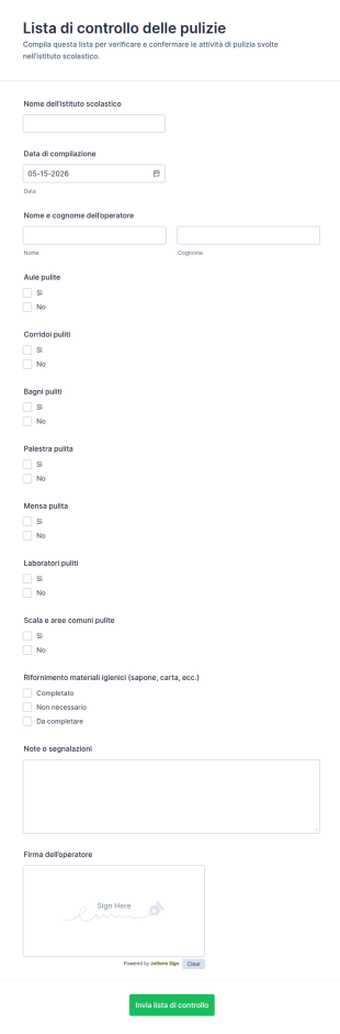 Lista Di Controllo Per Pulizie Delle Scuole Superiori Form