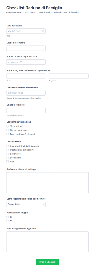 Lista Di Controllo Per Riunione Familiare Form