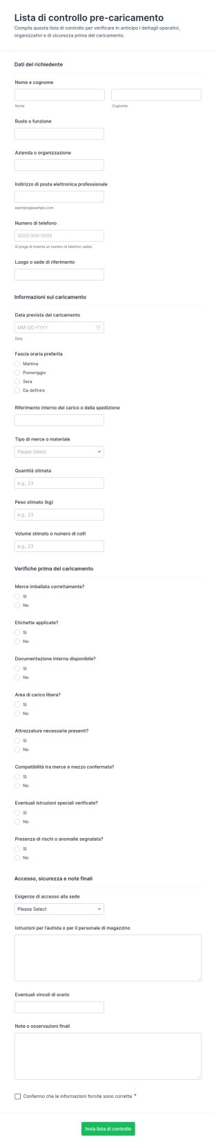 Lista Di Controllo Pre Caricamento Form