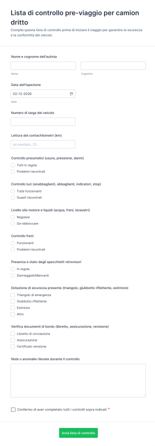 Lista Di Controllo Pre Viaggio Per Camion Dritto
