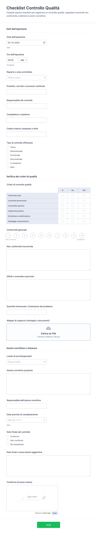 Lista Di Controllo Qualità Form