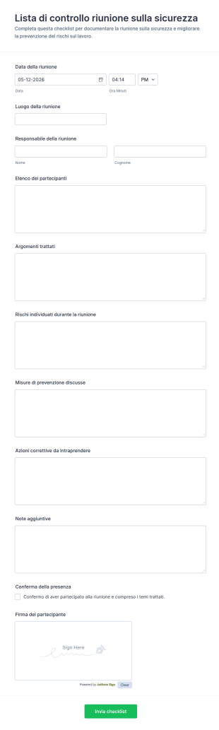 Lista Di Controllo Riunione Sulla Sicurezza