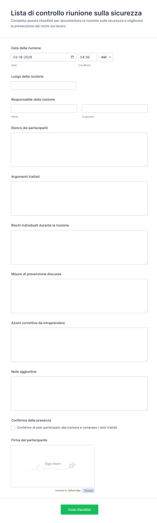 Lista Di Controllo Riunione Sulla Sicurezza