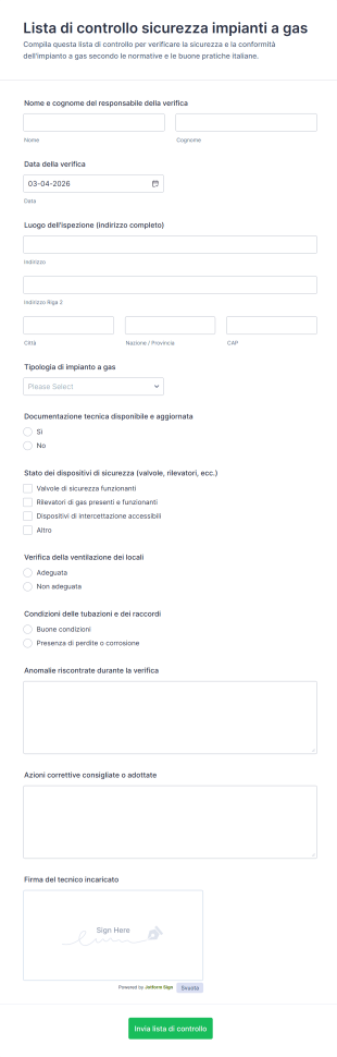 Lista Di Controllo Sicurezza Impianti A Gas