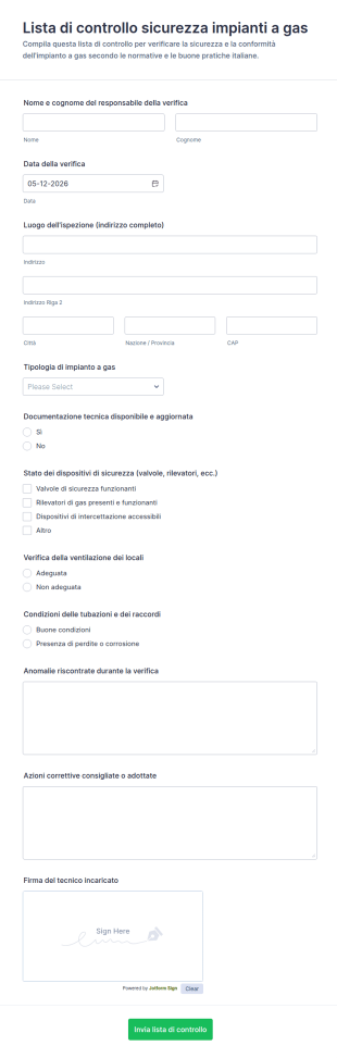 Lista Di Controllo Sicurezza Impianti A Gas