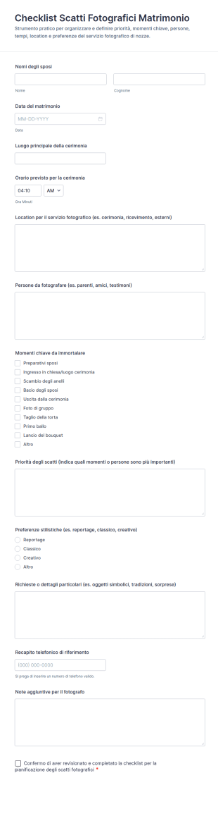 Lista Di Scatti Per Matrimoni Modulo