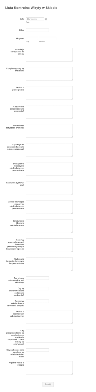 Lista Kontrolna Wizyty W Sklepie Form Template