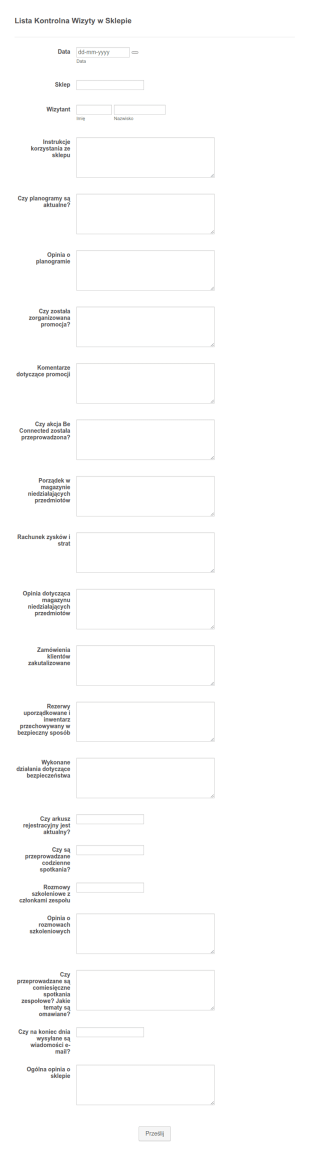 Lista Kontrolna Wizyty W Sklepie