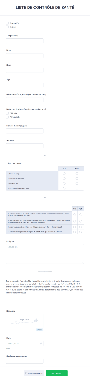 Liste De Contrôle De La Santé Covid 19