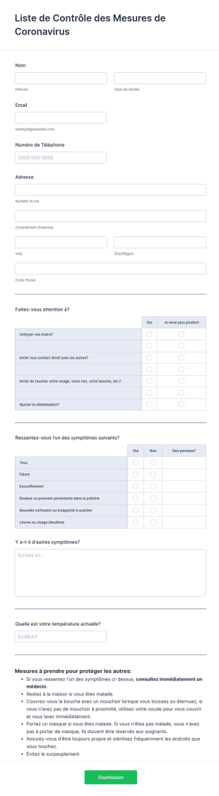 Liste De Contrôle Des Mesures De Coronavirus