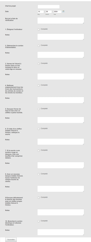 Liste De Vérification Form Template