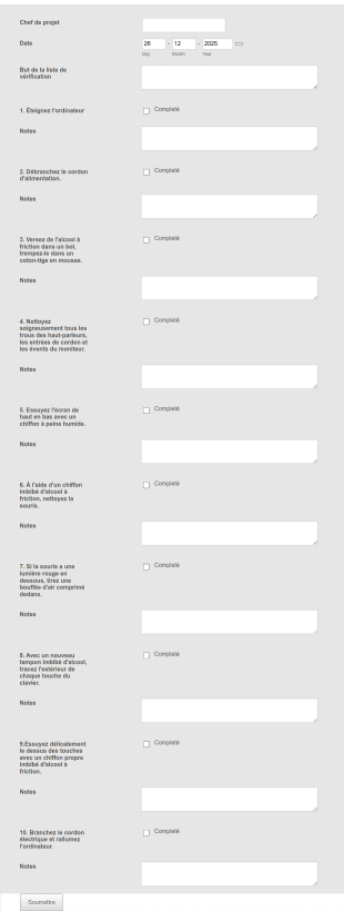 Liste De Vérification Form Template