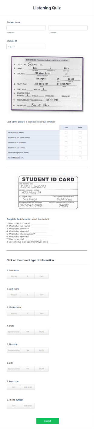 Listening Quiz Form Template