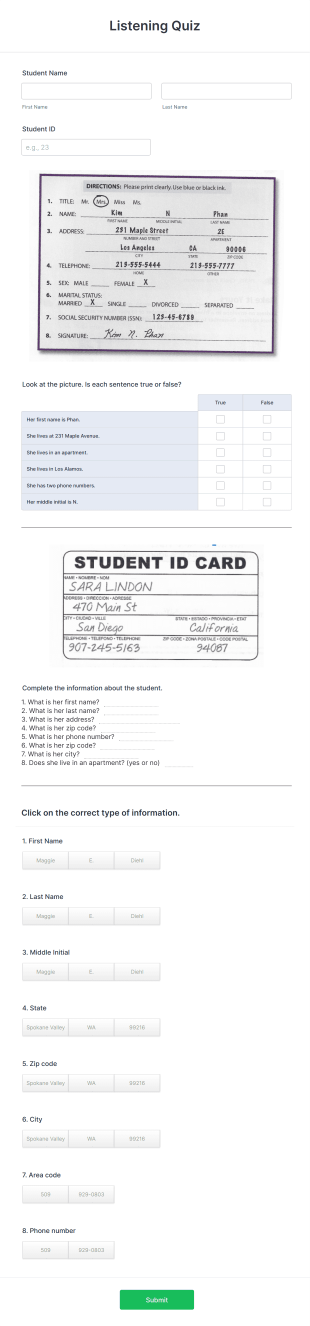 Listening Quiz Form Template