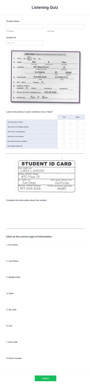Listening Quiz Form Template