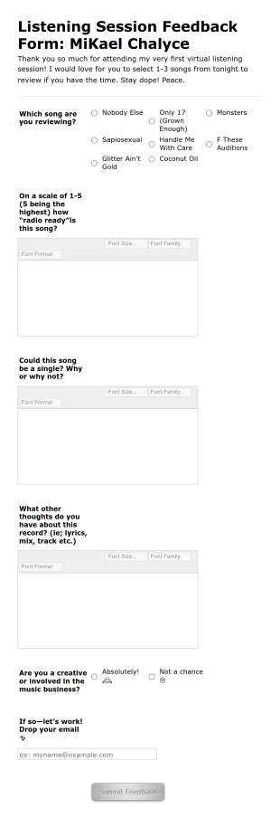 Listening Session Feedback Form Template