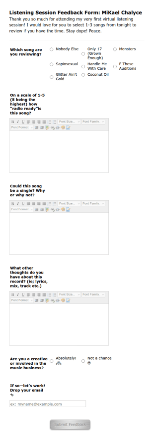 Listening Session Feedback Form Template