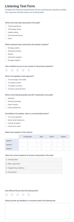Listening Test Form Template