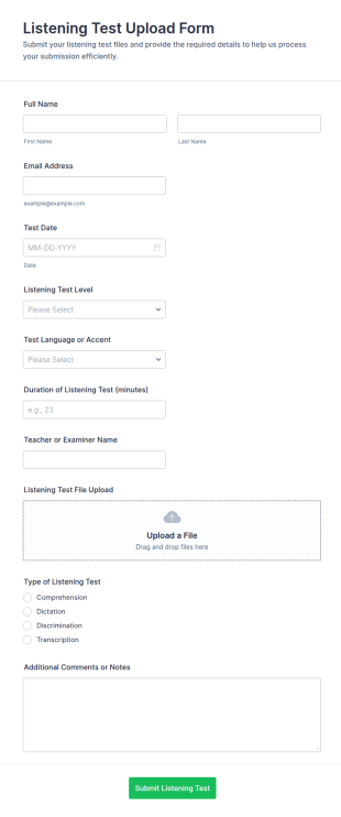 Listening Test Upload Form Template