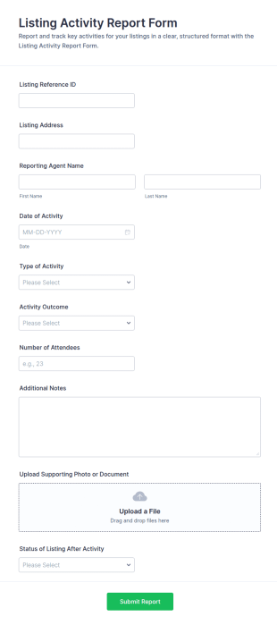 Listing Activity Report Form Template