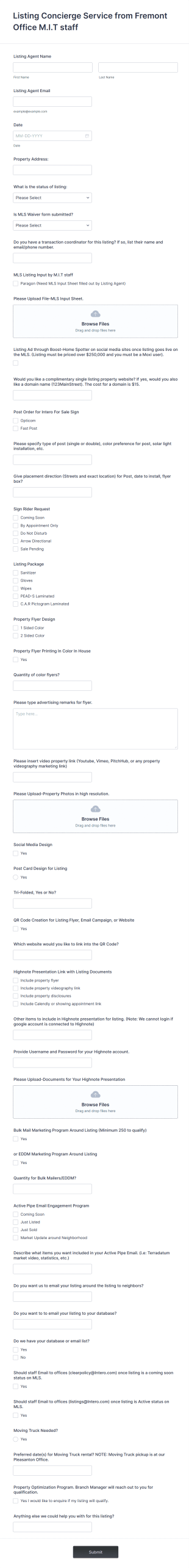 Listing Concierge Form Template