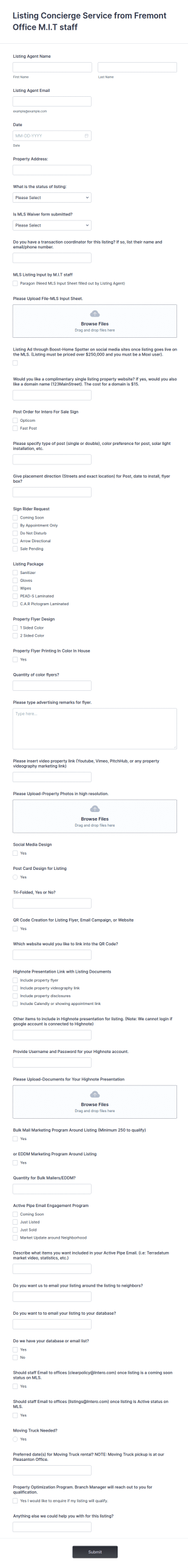 Listing Concierge Form Template