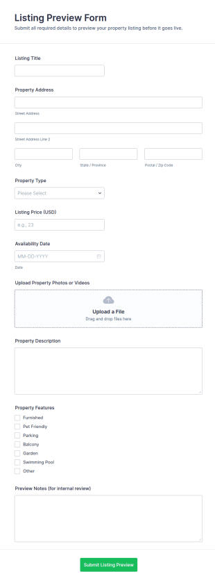 Listing Preview Form Template