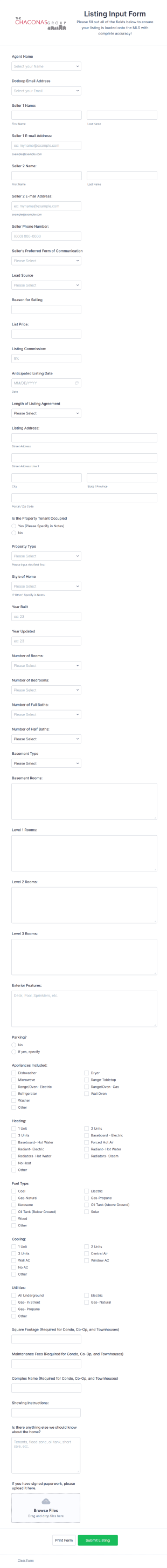 Real Estate Listing Input Form Template