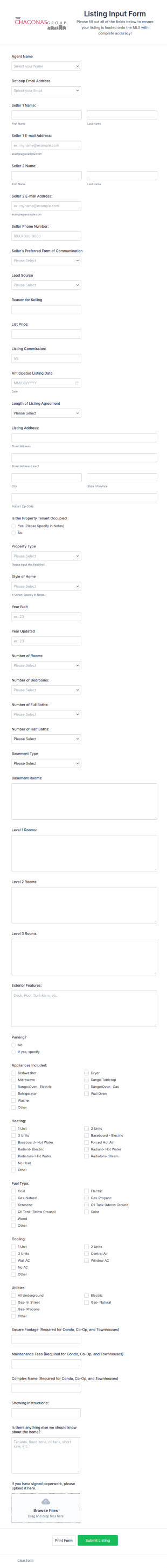 Real Estate Listing Input Form Template