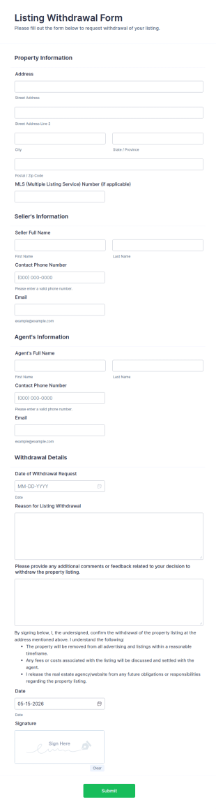 Listing Withdrawal Form Template