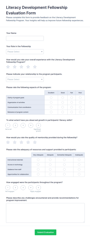 Literacy Development Fellowship Evaluation Form Template