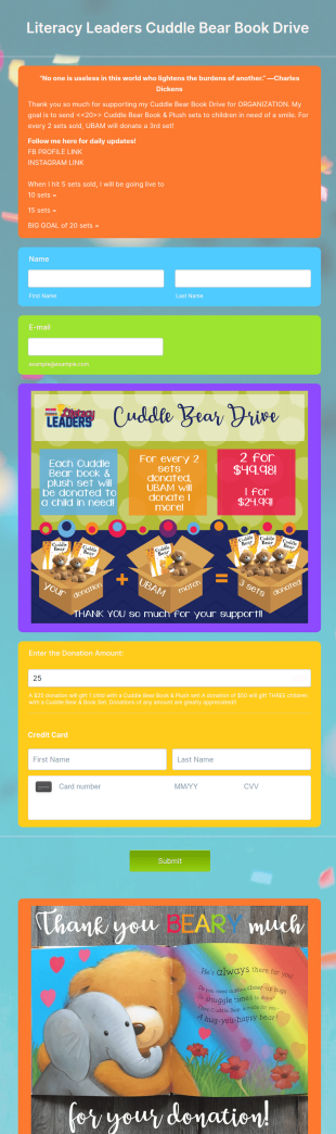 Literacy Leaders Cuddle Bear Book Drive Form Template