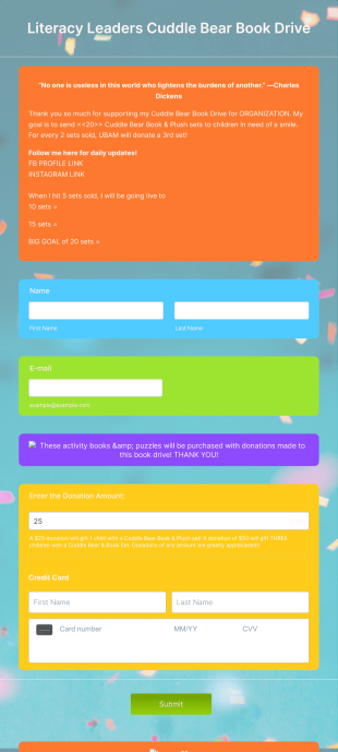 Literacy Leaders Cuddle Bear Book Drive Form Template