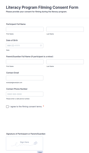 Literacy Program Filming Consent Form Template