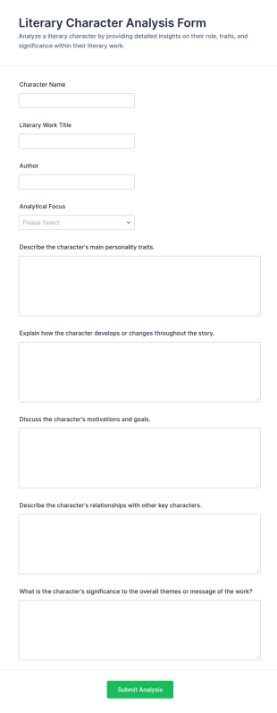 Literary Character Analysis Form Template