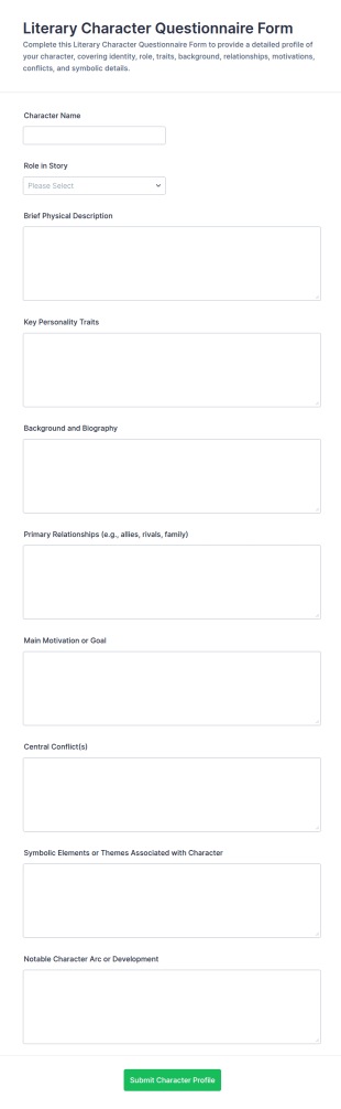 Literary Character Questionnaire Form Template