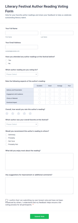Literary Festival Author Reading Voting Form Template