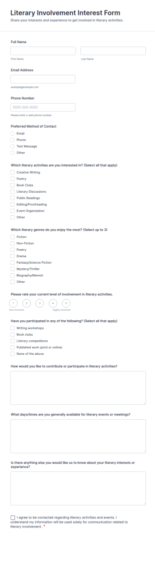 Literary Involvement Interest Form Template