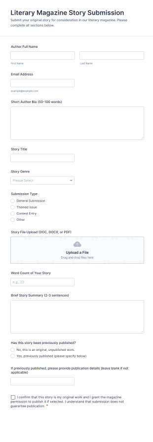 Literary Magazine Story Submission Form Template