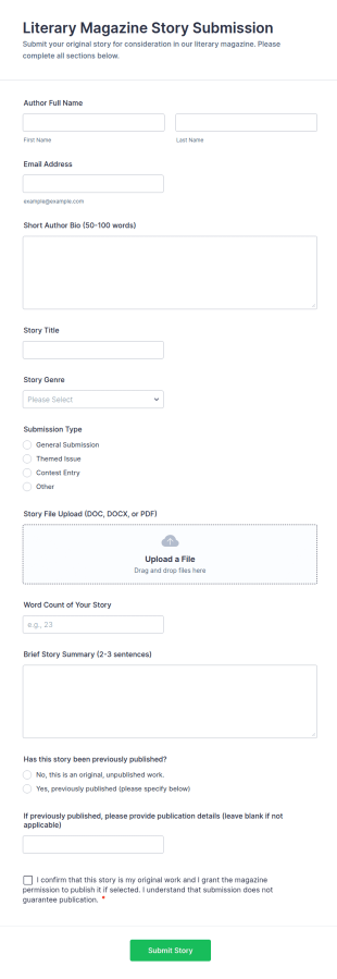 Literary Magazine Story Submission Form Template
