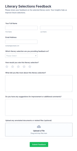 Literary Selections Feedback Form Template