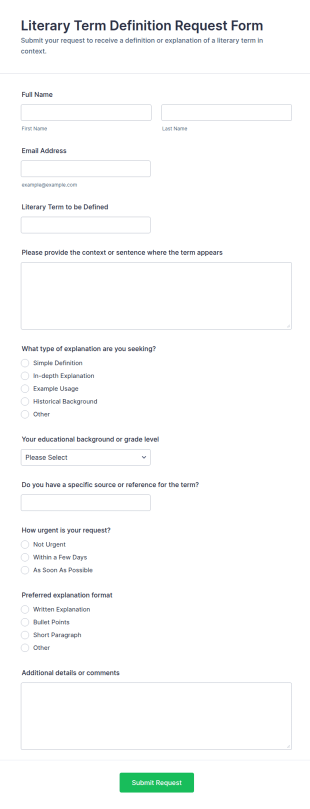 Literary Term Definition Request Form Template