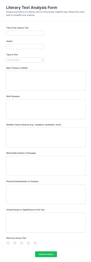 Literary Text Analysis Form Template
