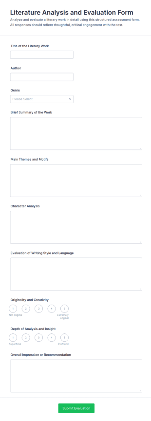 Literature Analysis And Evaluation Form Template