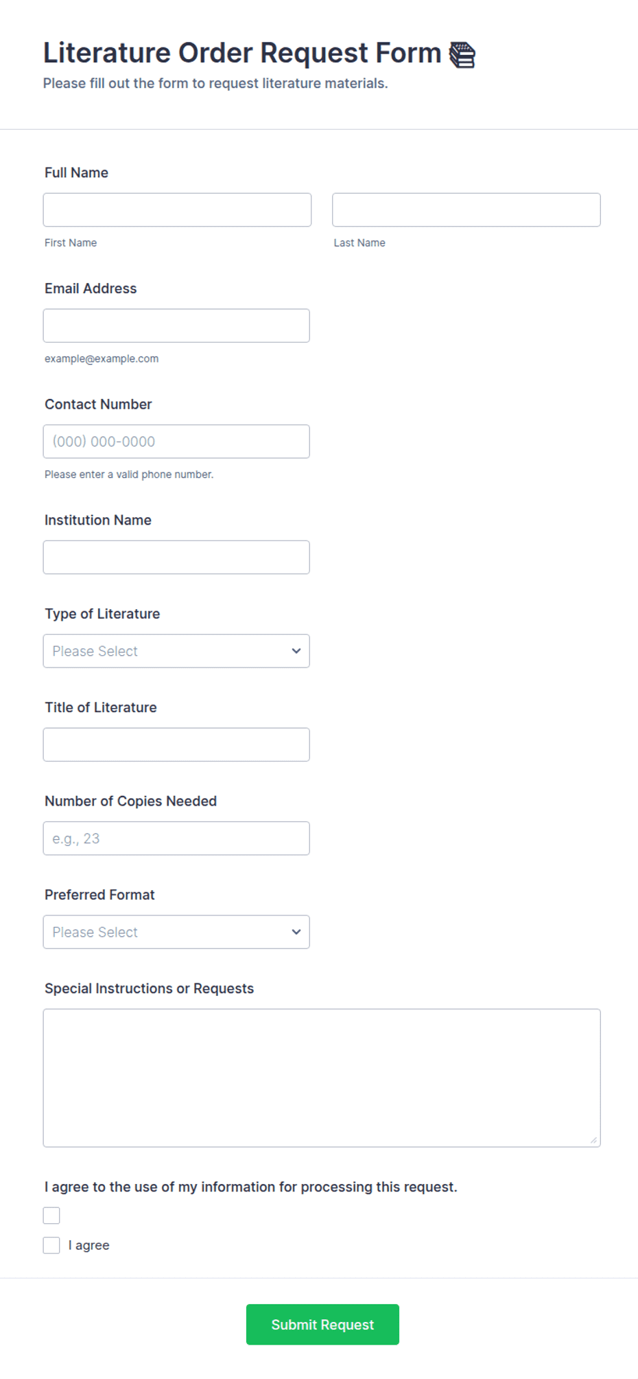 Literature Order Request Form 📚 | Jotform